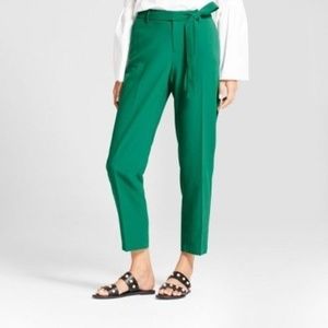 Women’s Slim Ankle Tie-Waist Crepe Pants Green NWT